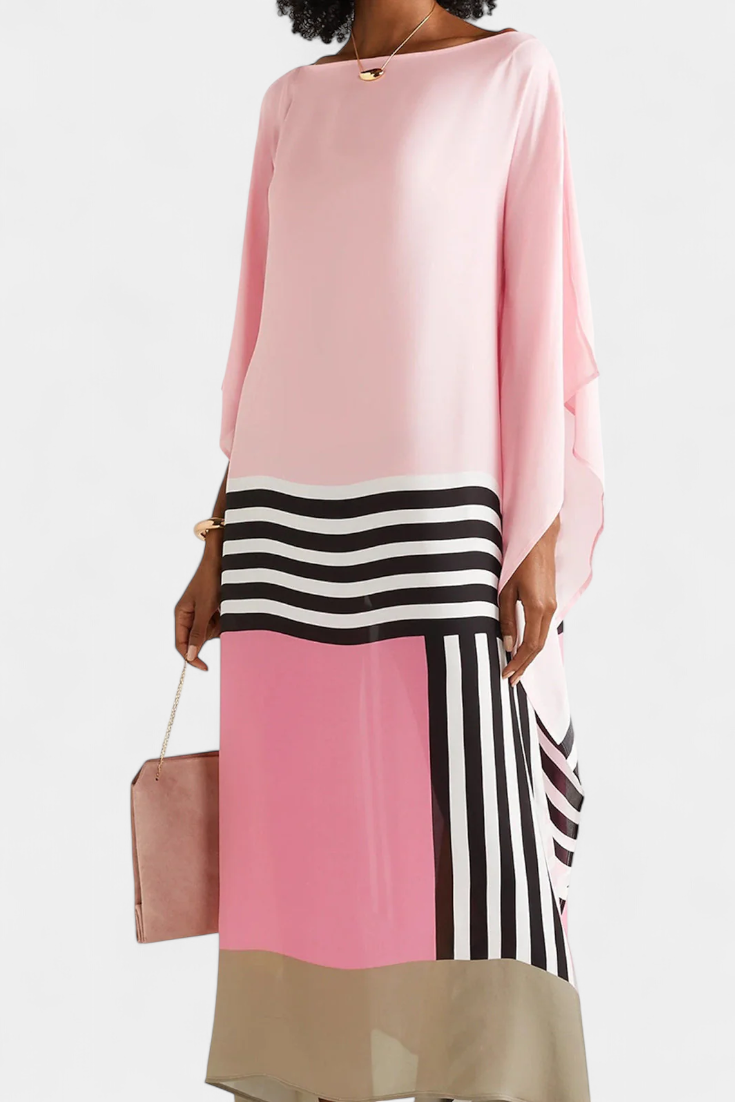 Elenora Caftán Geométrico de Corte Amplio con Tejido Butterfly Mesh