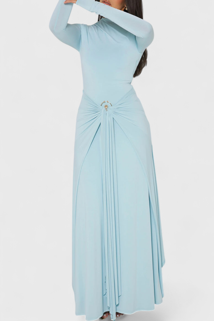 Fátima Vestido Ajustado Plisado con Detalles Metálicos