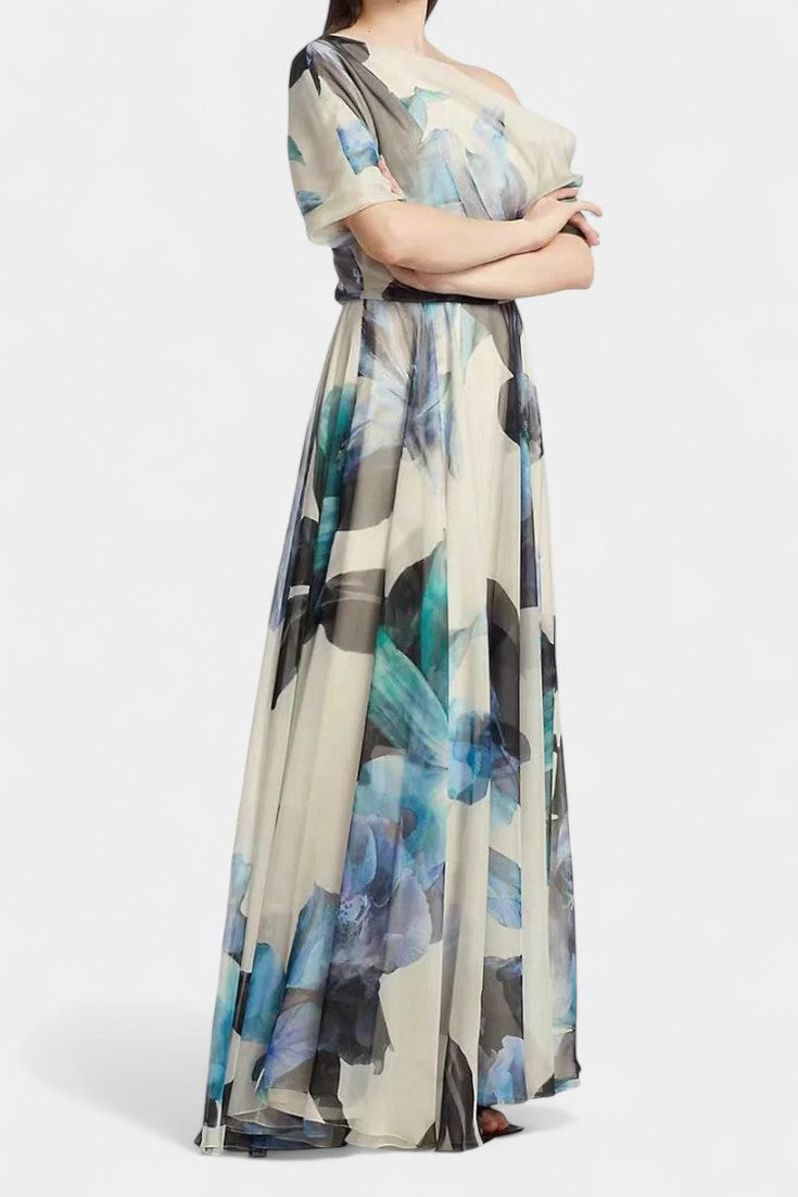 Sanaa Vestido Asimétrico de Un Hombro con Estampado Floral Abstracto