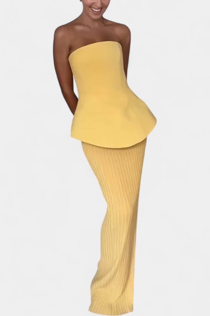 Clarita Conjunto de Dos Piezas Plisado Sin Tirantes