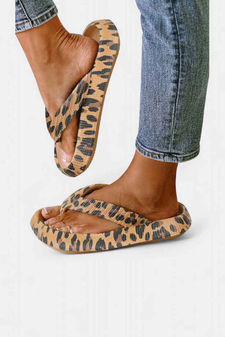 Lola Chanclas de Suela Gruesa con Estampado de Leopardo