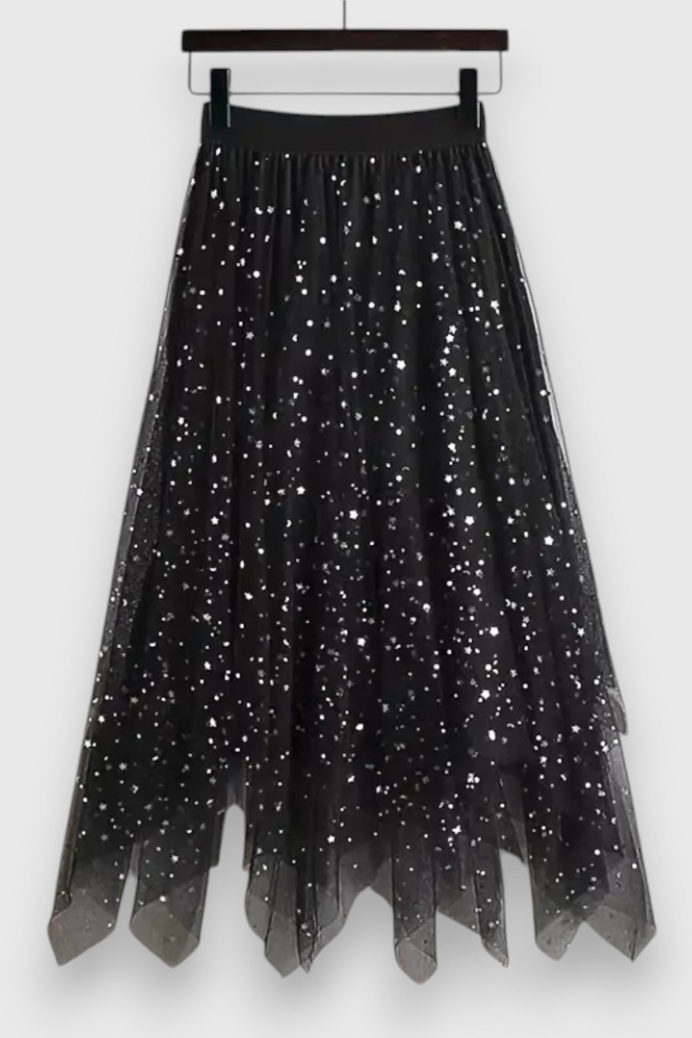 Colette Falda de Lentejuelas con Dobladillo Fruncido y Cintura Alta