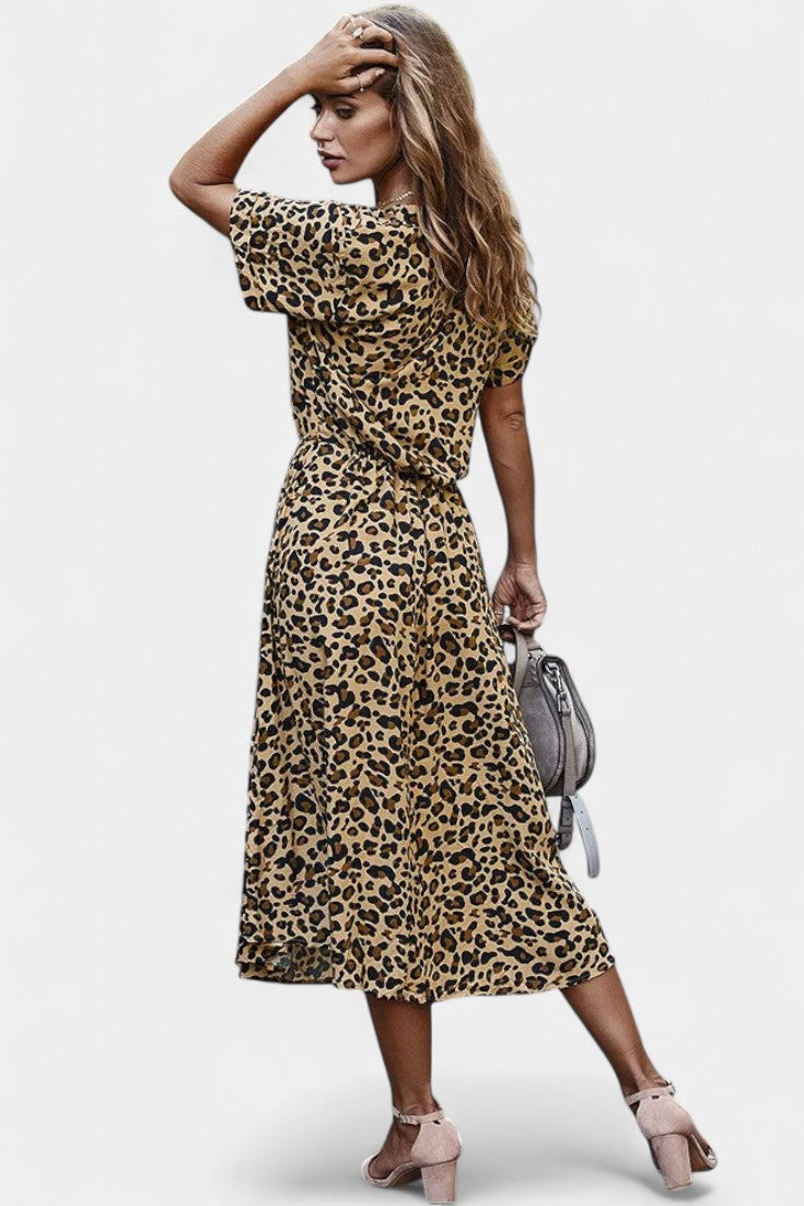 Rovena Vestido Midi de Lunares con Cuello Camisero y Cintura Ajustable