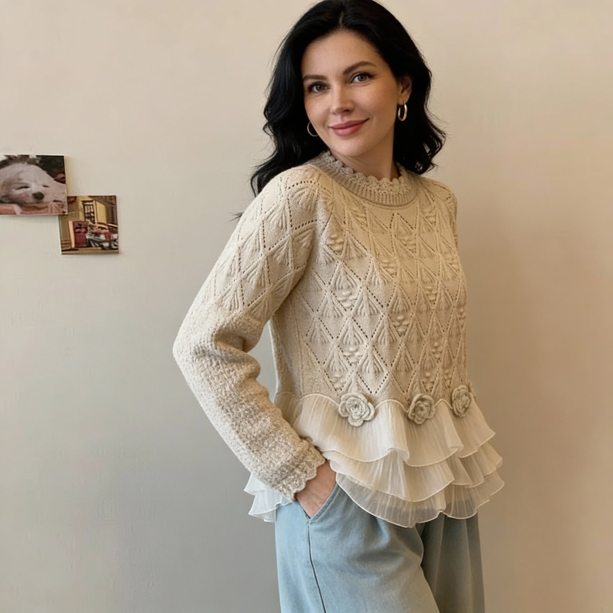 Jersey Romántico de Punto Suave con Bajo Ondulado