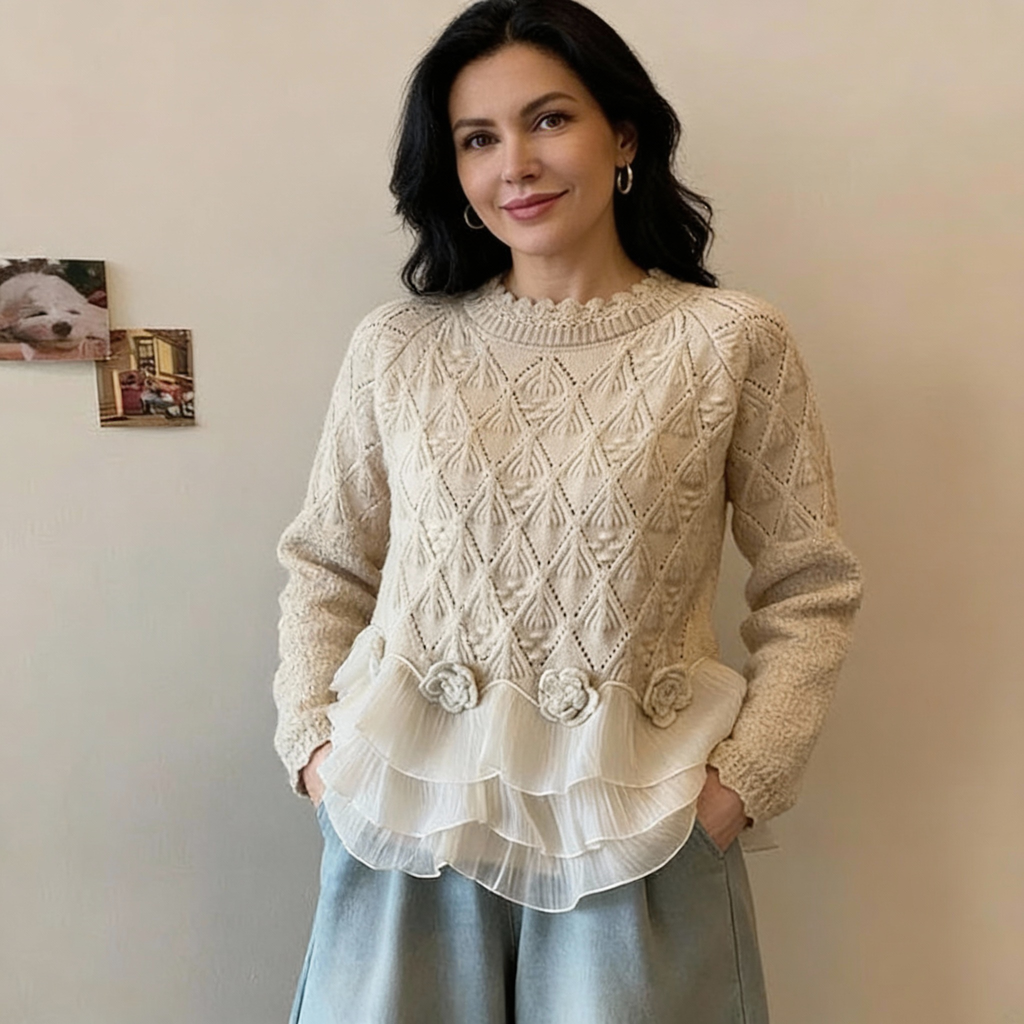 Jersey Romántico de Punto Suave con Bajo Ondulado