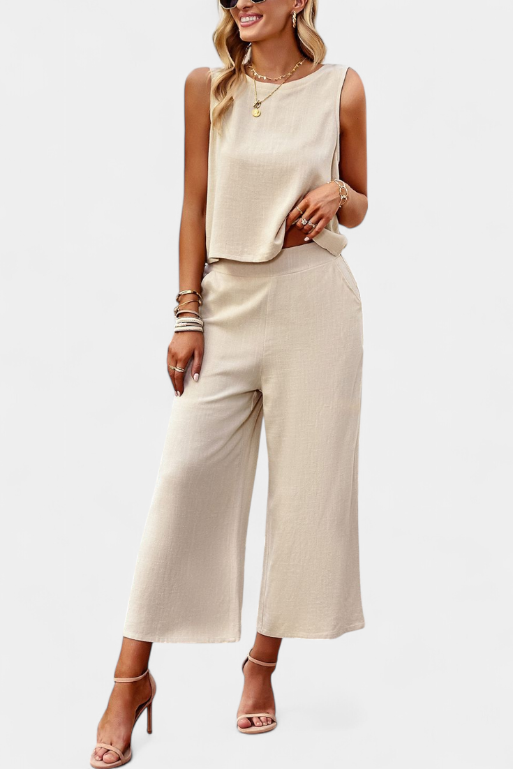 Lavinia Conjunto Boho de Top y Shorts en Lino y Algodón