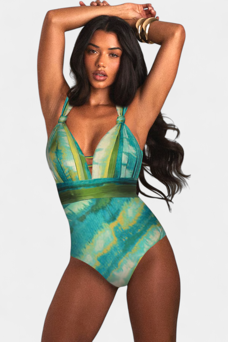 Ahria Bañador Entero Estampado con Escote en V y Cubresol