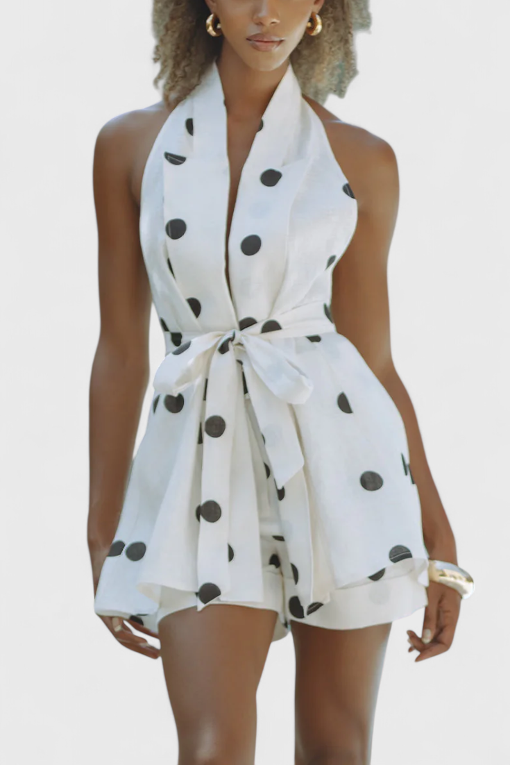 Eshra Conjunto de Top Halter y Shorts con Lunares