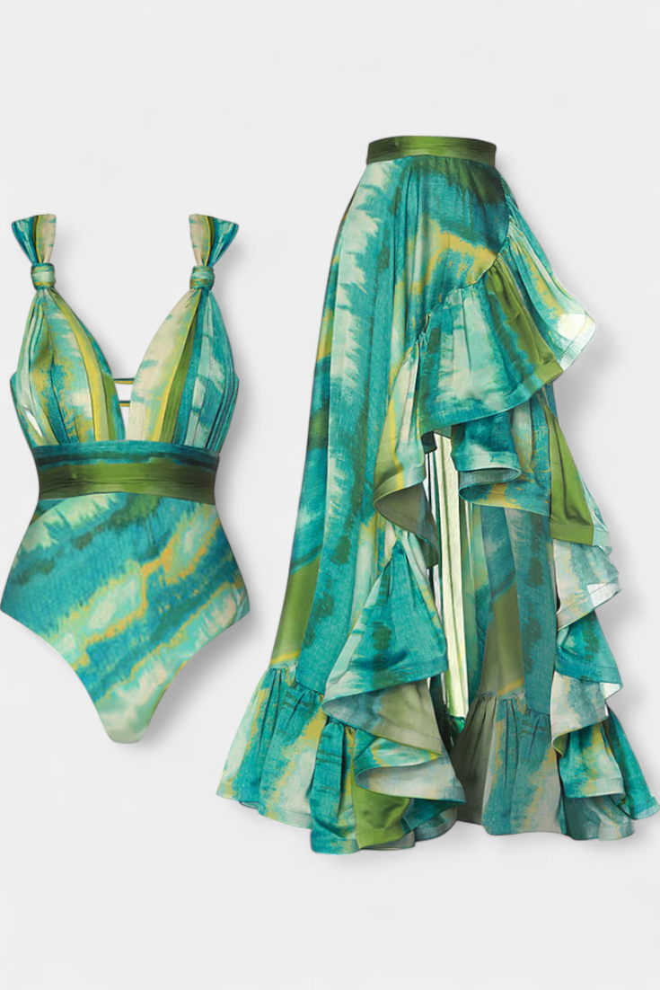 Ahria Bañador Entero Estampado con Escote en V y Cubresol