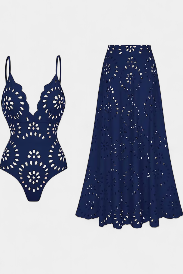 Ahria Swimsuit con Falda y Detalle Floral Calado