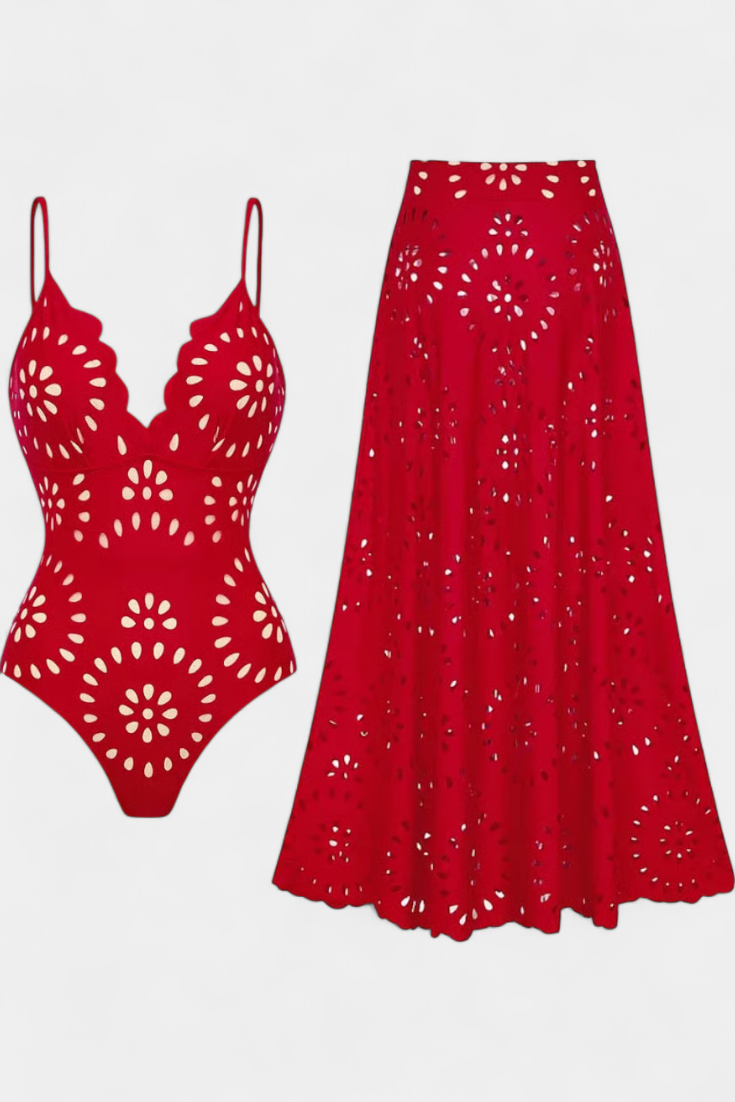 Ahria Swimsuit con Falda y Detalle Floral Calado