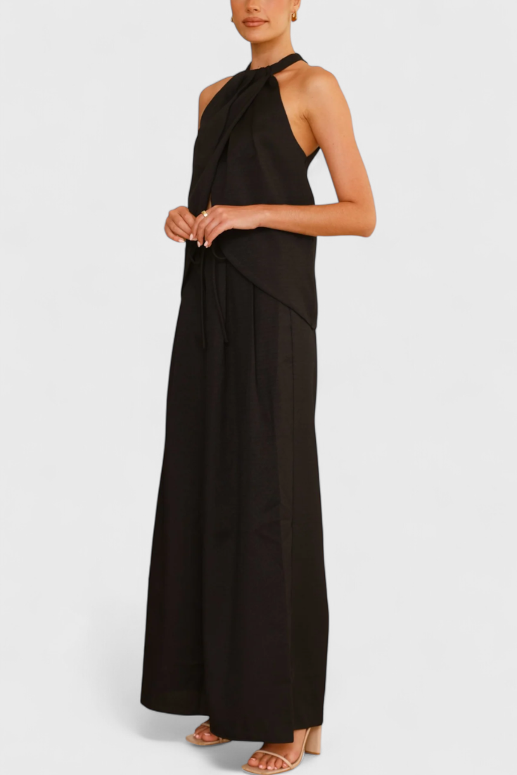 Bernadina Conjunto de Lino con Top de Abertura Frontal y Pantalón de Pierna Ancha