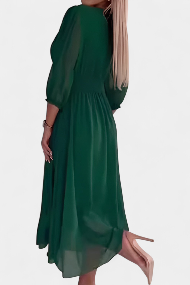 Dorina Vestido Midi Elegante con Escote en V y Mangas Livianas