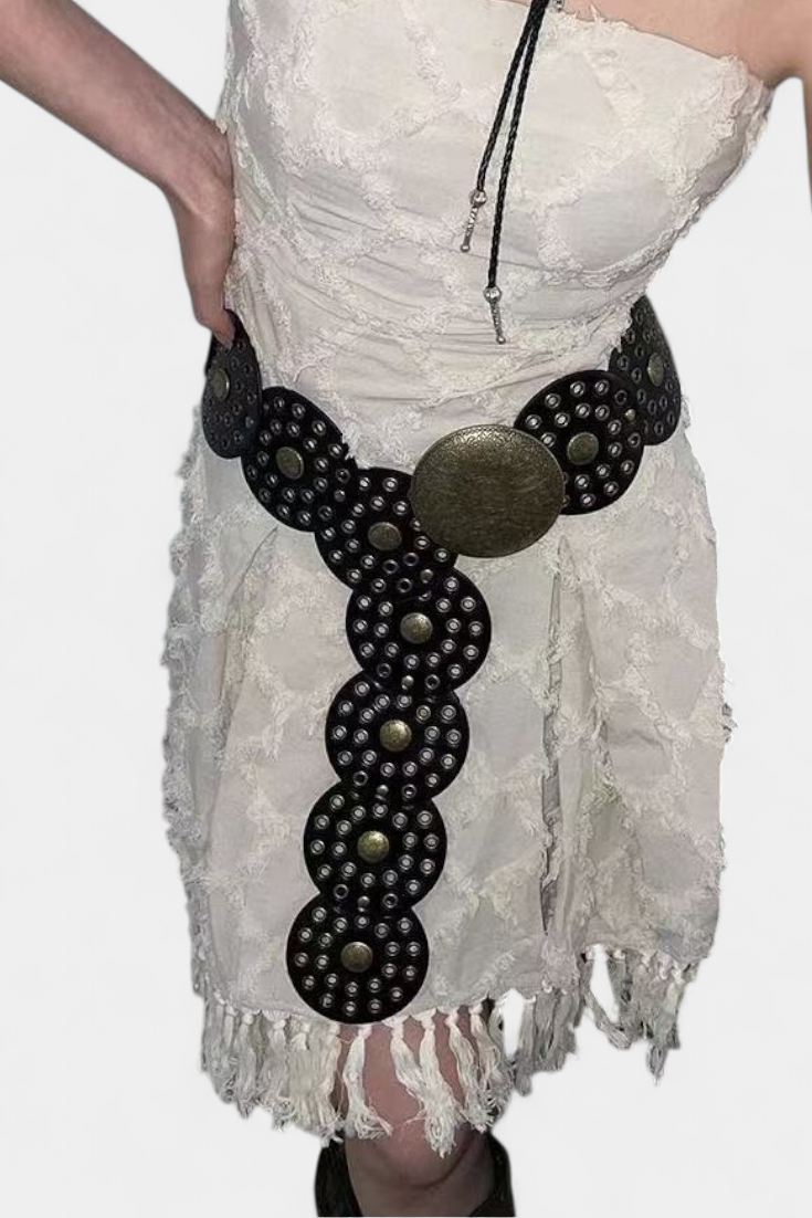 Alicia Cinturón Cowboy Vintage con Hebilla Circular Decorativa