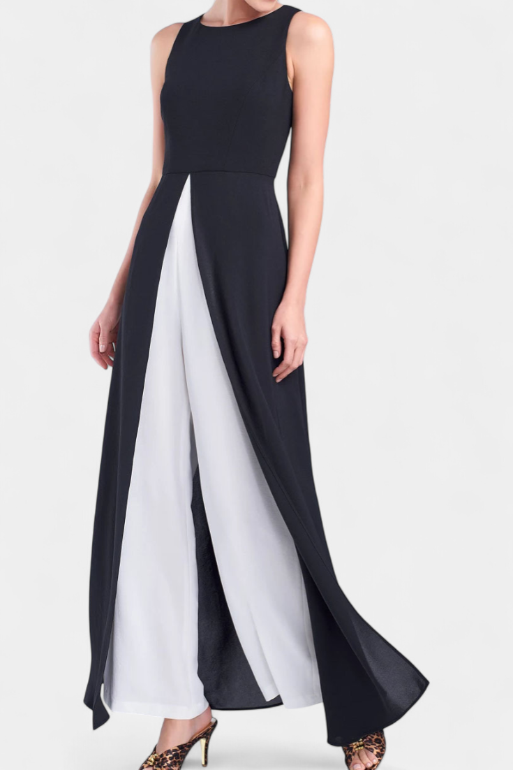 Alicia Conjunto Bicolor Elegante sin Mangas con Pantalones Anchos