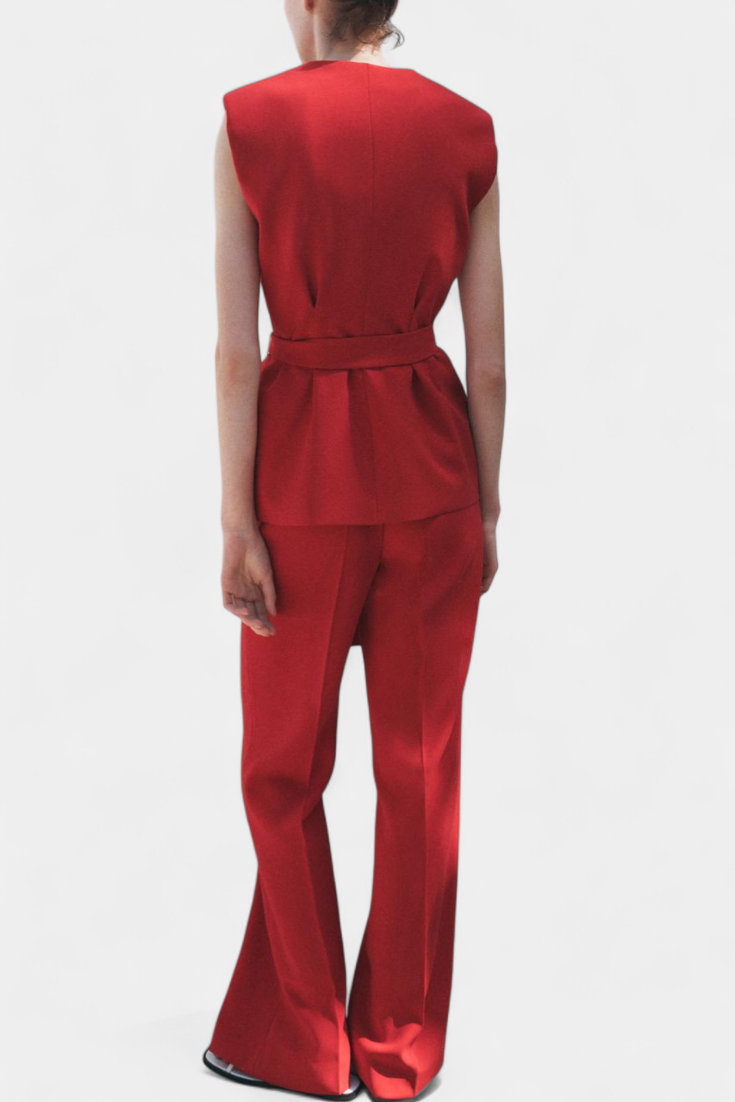 Carlen Conjunto Clásico de Chaleco con Cinturón y Pantalón de Pierna Ancha