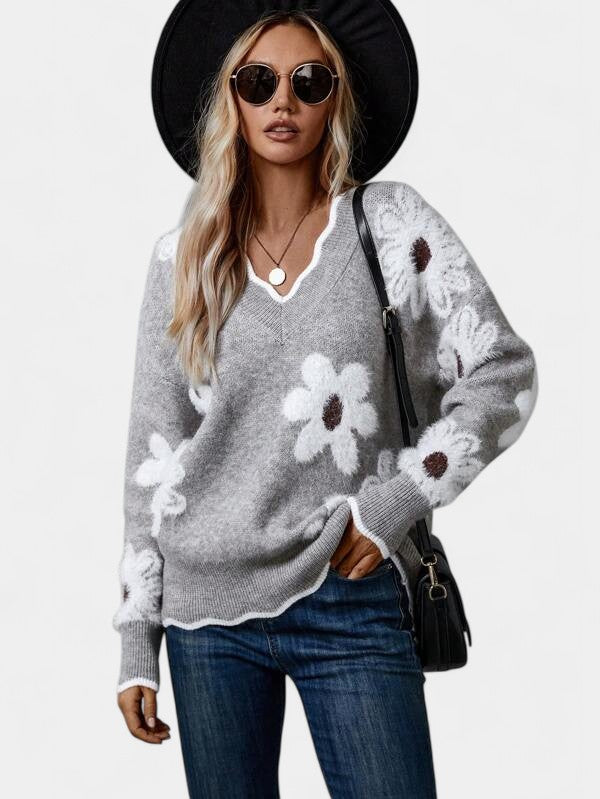 Thea Suéter Floral Elegante Con Cuello En V