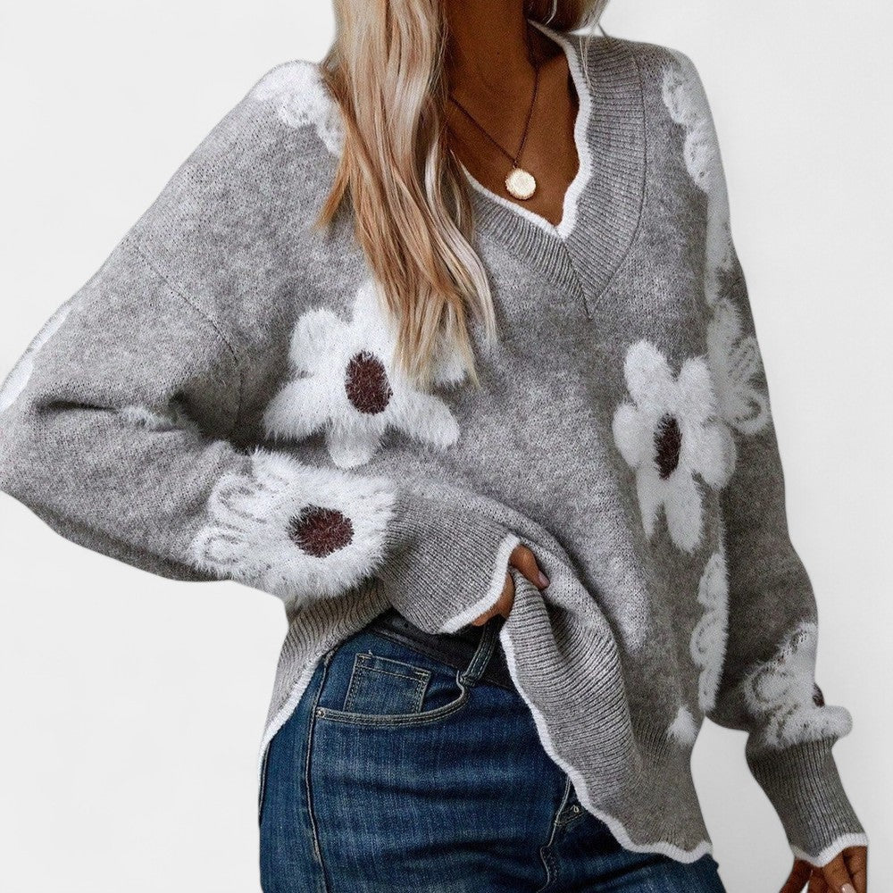 Thea Suéter Floral Elegante Con Cuello En V