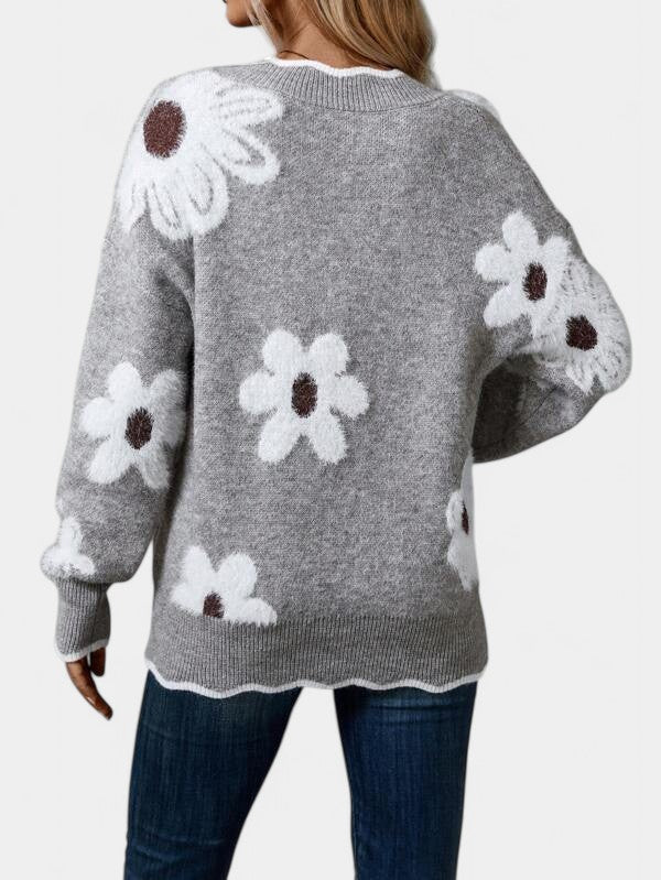 Thea Suéter Floral Elegante Con Cuello En V