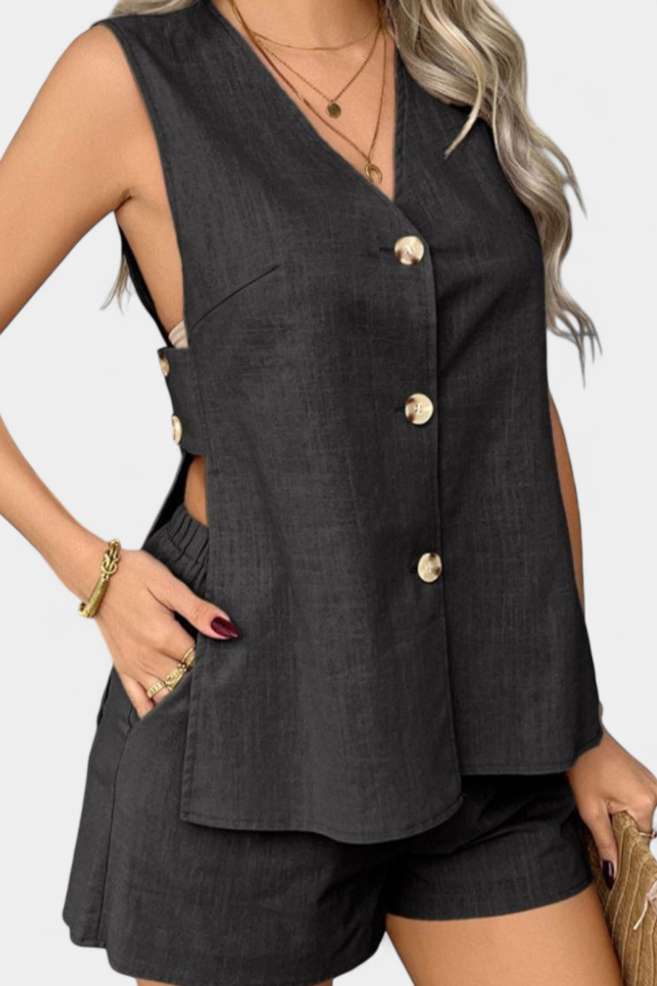 Loren Conjunto de Lino Sin Mangas de Estilo Relajado