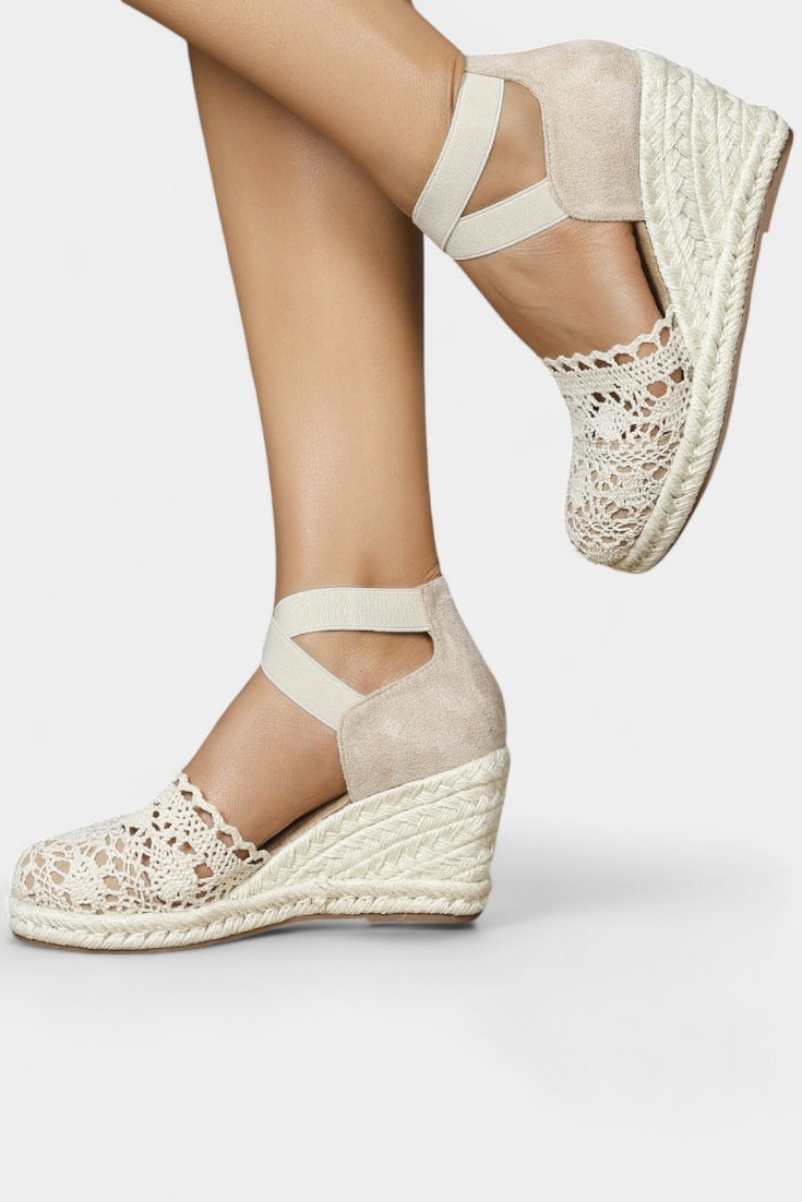 Nadie Espadrilles de Cuña con Encaje Artesanal para Mujer