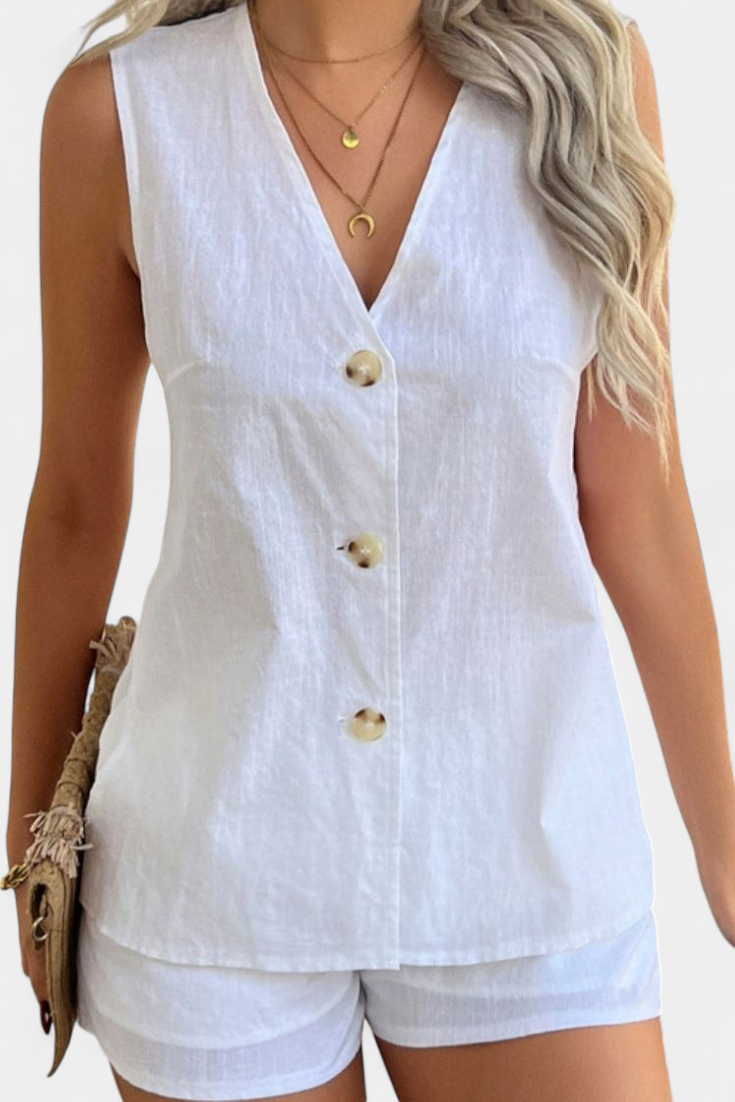 Loren Conjunto de Lino Sin Mangas de Estilo Relajado