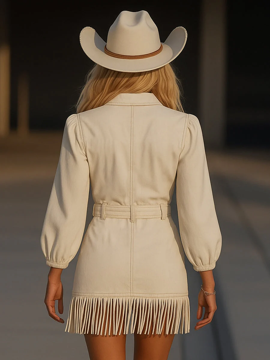 Raya Vestido Mini de Denim con Borlas