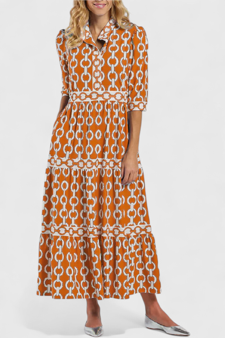 Casilda – Vestido Midi con Estampado de Cadenas