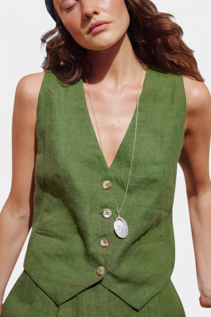 Jennifer Conjunto Chaleco y Pantalones Cortos de Lino Algodón