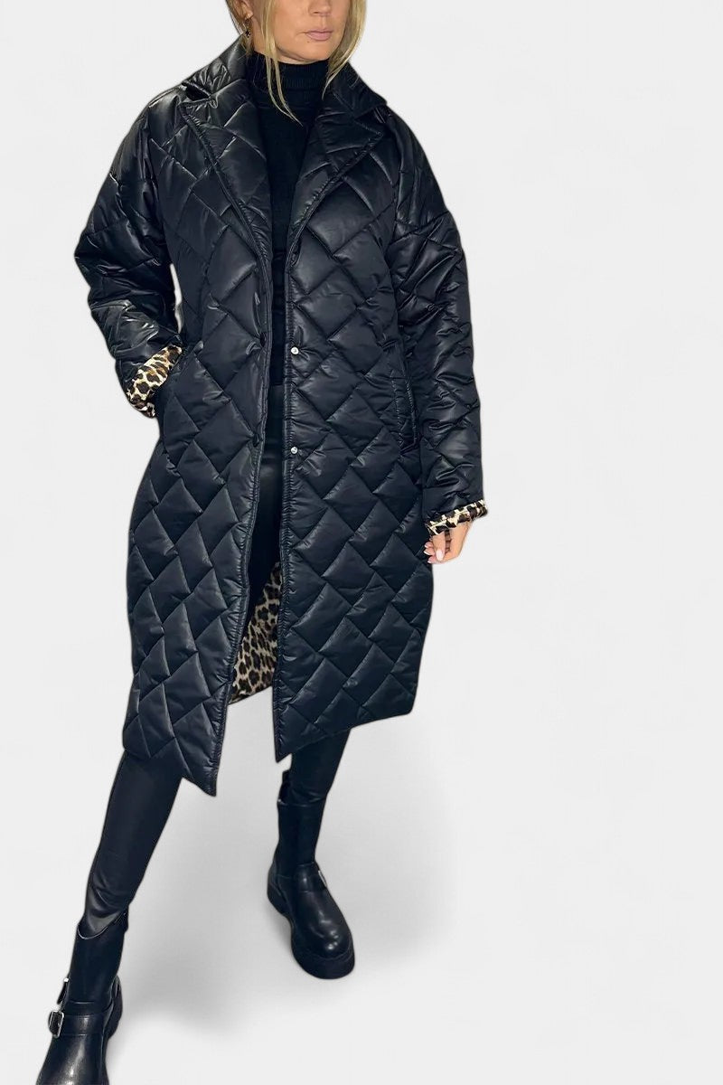 Ofira Abrigo Acolchado Reversible con Forro de Leopardo