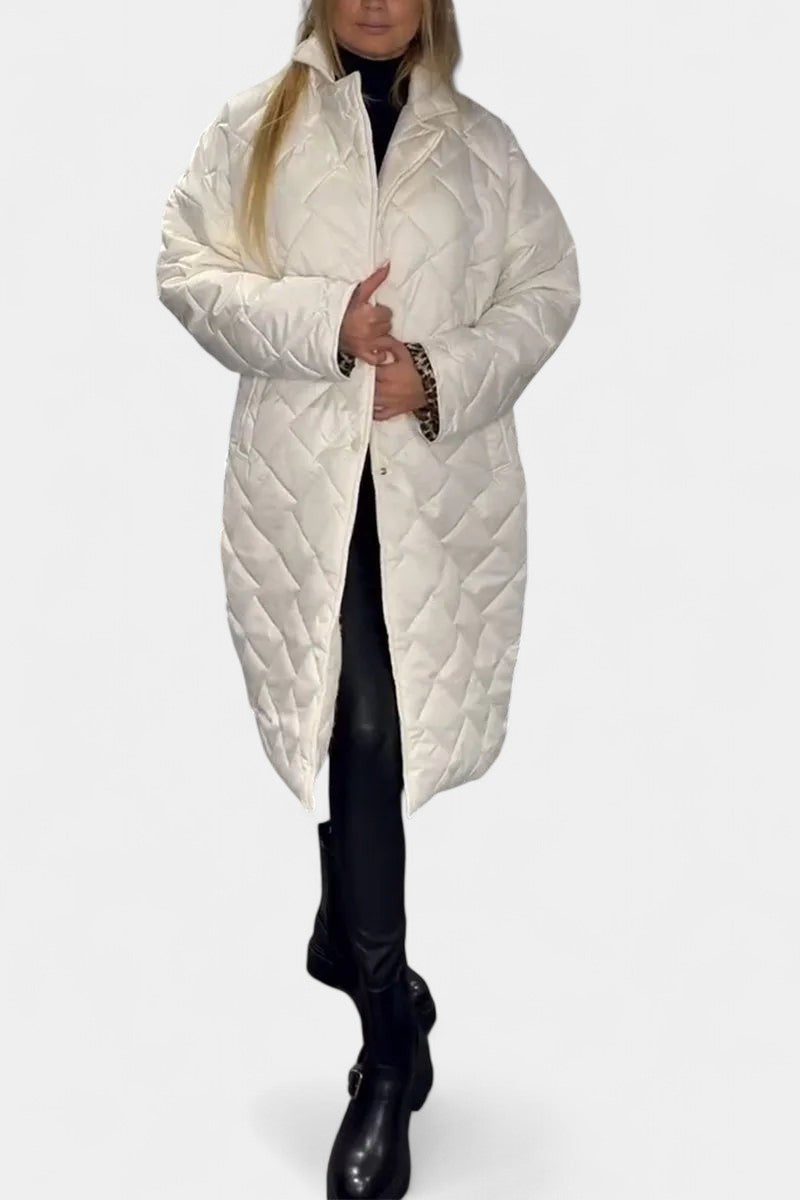 Ofira Abrigo Acolchado Reversible con Forro de Leopardo