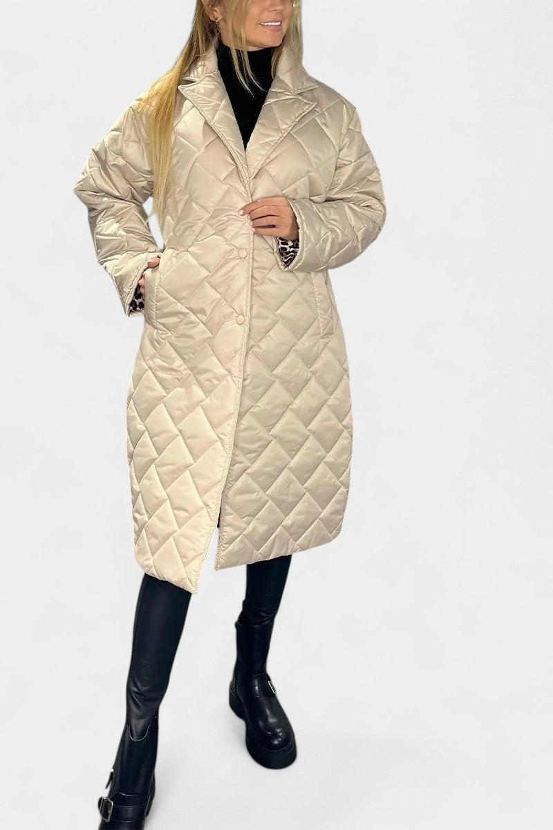 Ofira Abrigo Acolchado Reversible con Forro de Leopardo