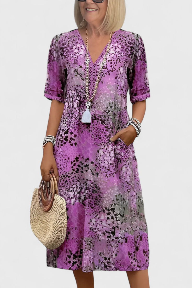 Perla Vestido Boho con Estampado Floral y Detalles en Crochet