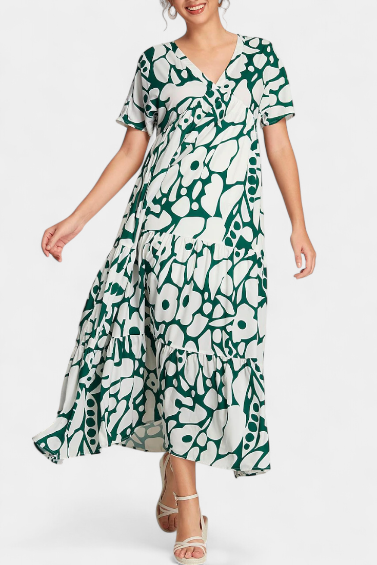 Nélida Vestido Fluido Estampado con Escote en V