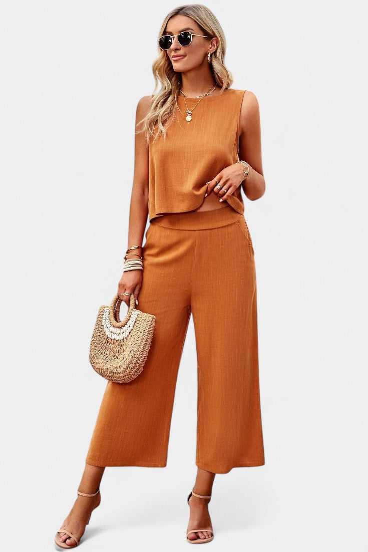 Lavinia Conjunto Boho de Top y Shorts en Lino y Algodón