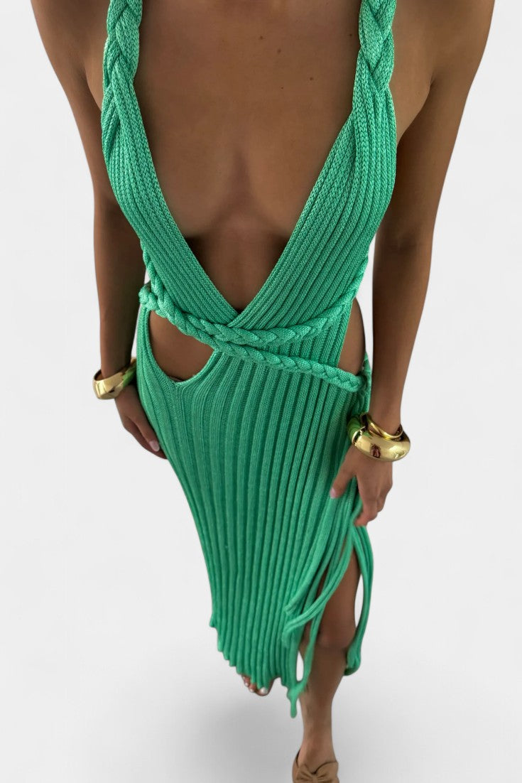 Jamie Vestido Maxi de Punto con Detalle de Cintura de Cable