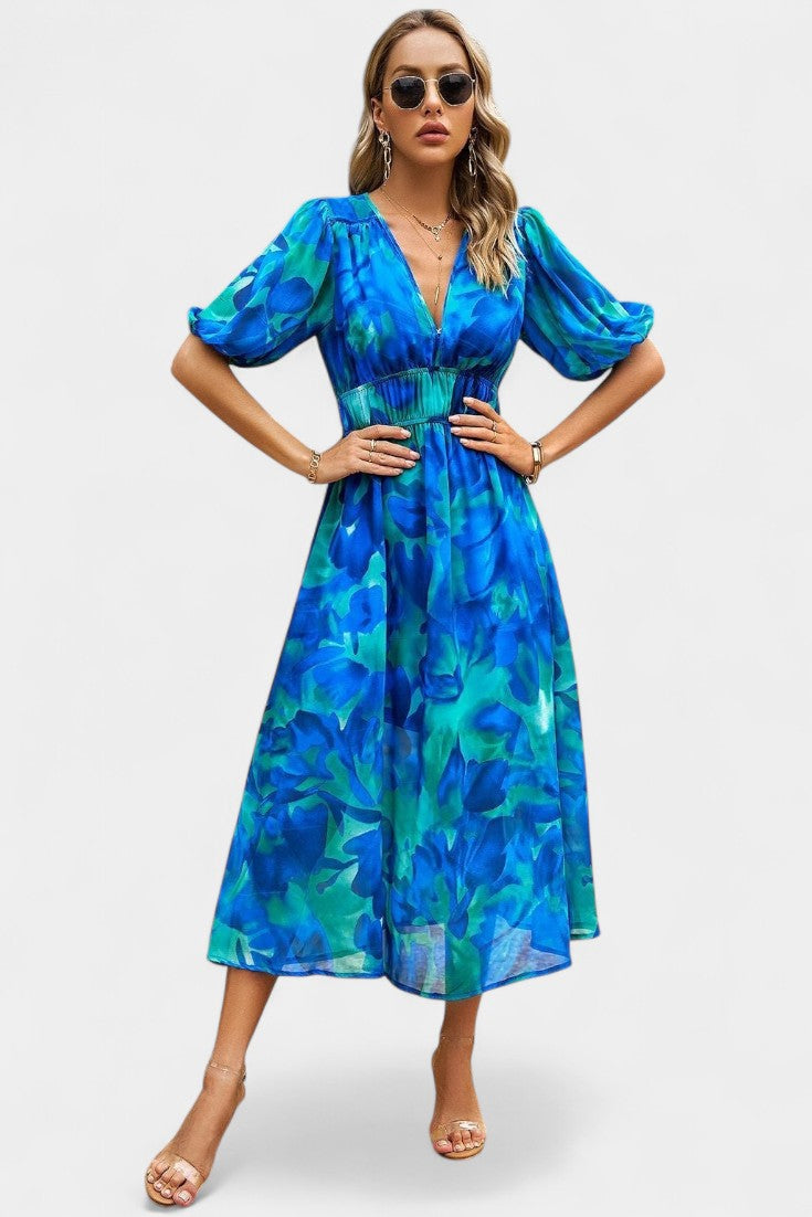 Georgina Vestido Midi Floral con Escote en V
