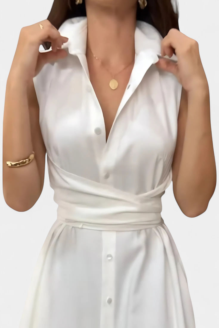 Meryl Vestido Camisero con Botones y Lazo Ajustable