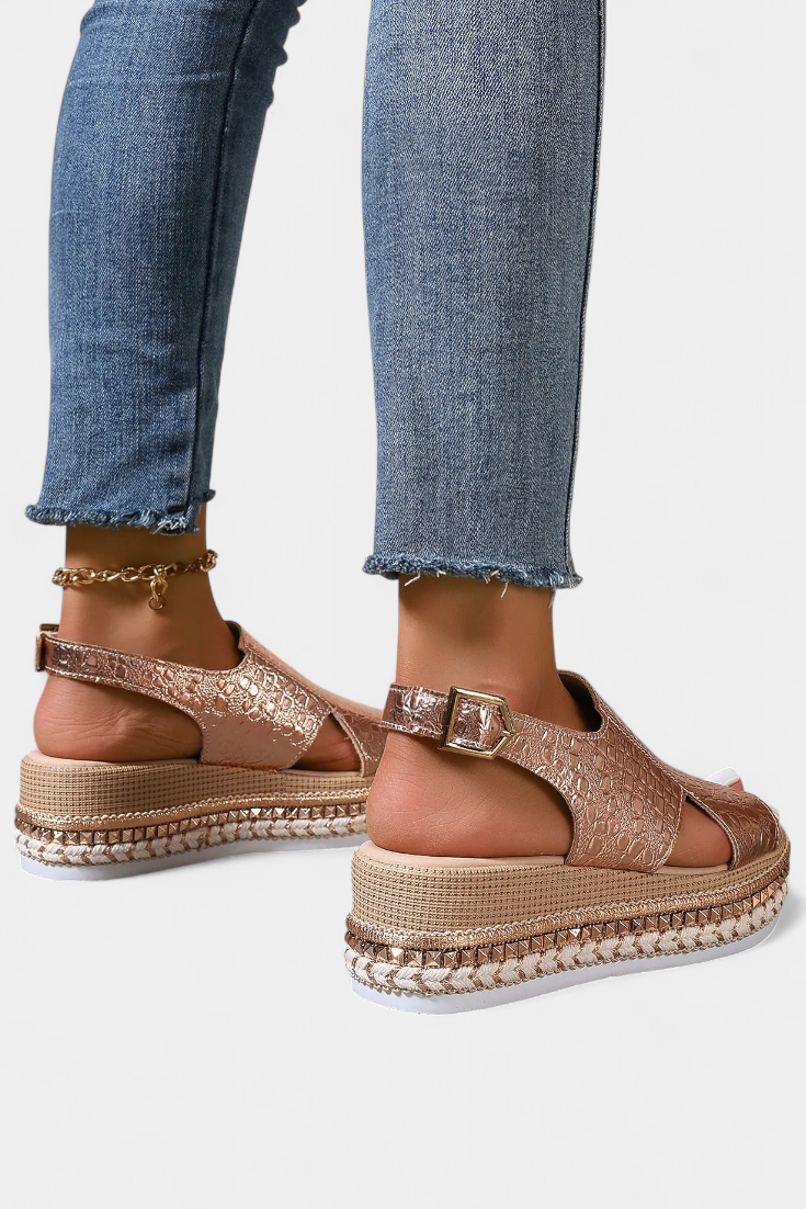 Felisa Sandalias de Plataforma con Textura Grabada y Suela Tejida