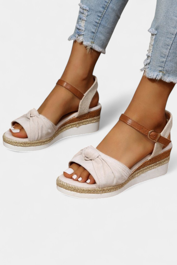 Loura Sandalias de Lona con Lazada y Plataforma Casual