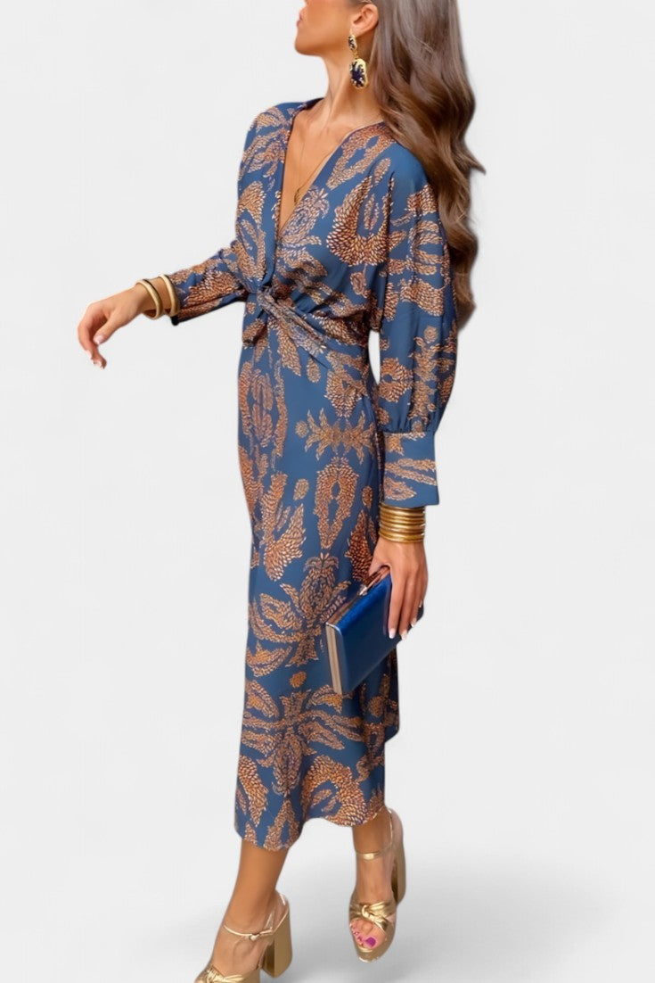 Elara Vestido Maxi con Escote en V y Nudo Frontal