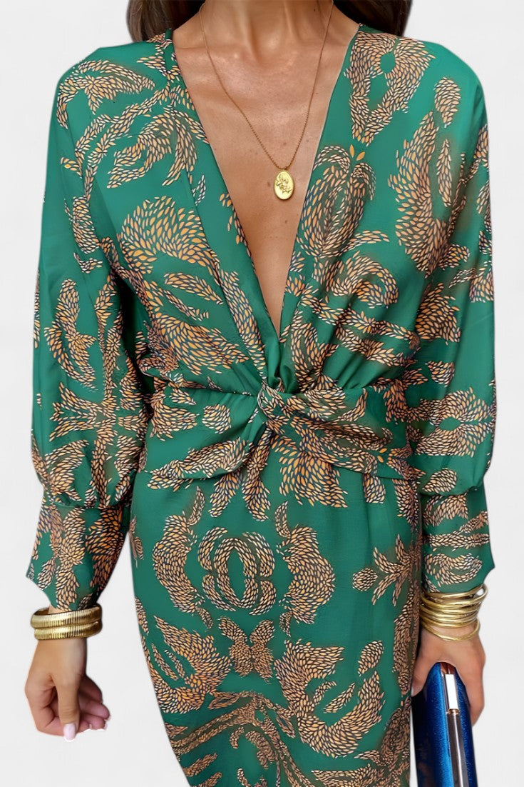 Elara Vestido Maxi con Escote en V y Nudo Frontal