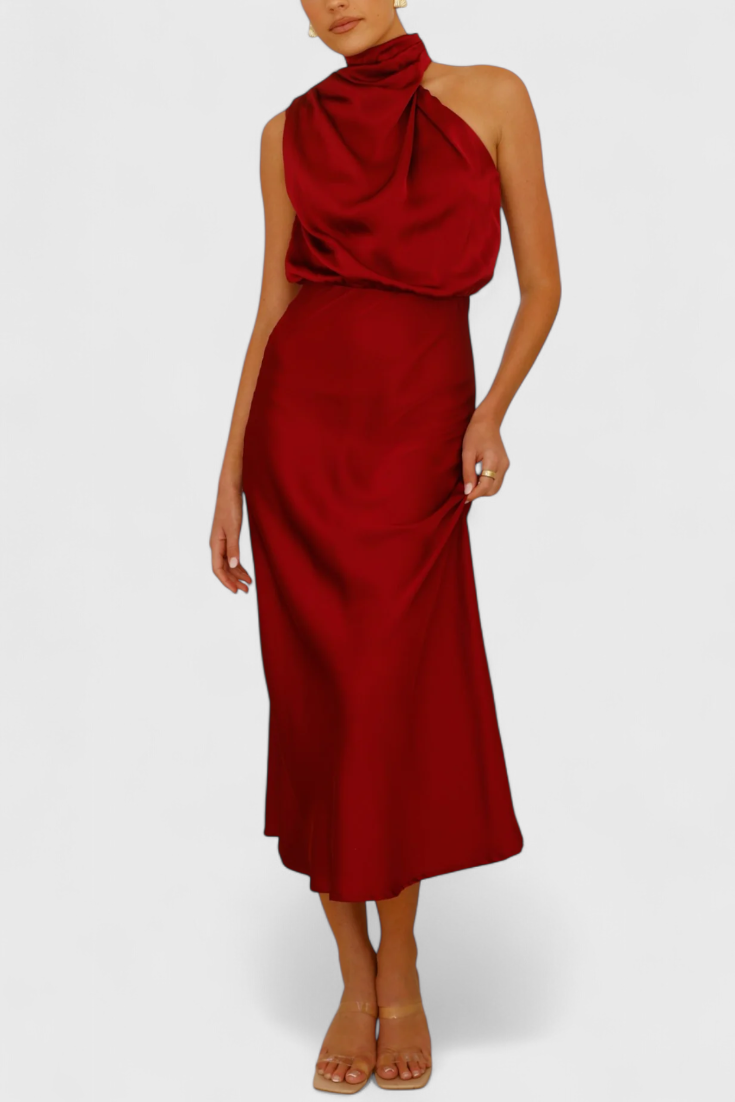 Rina Vestido Elegante de Cuello Halter Drapeado