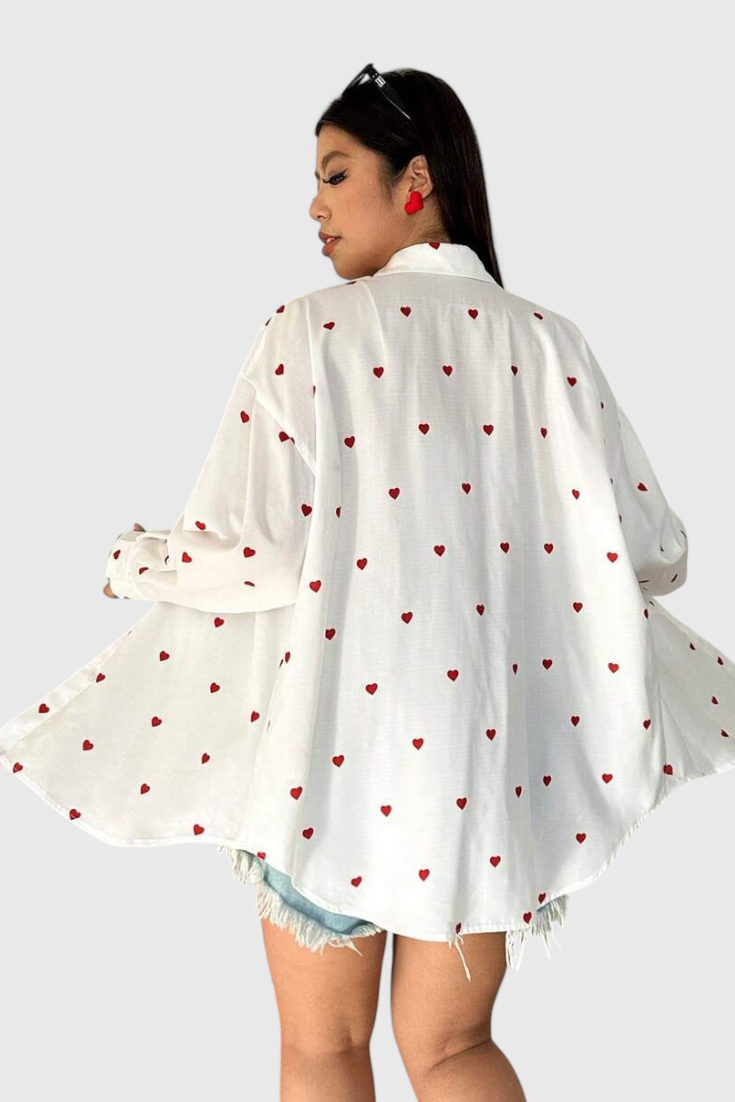 Rhiannon Blusa de Algodón Bordada con Corazones
