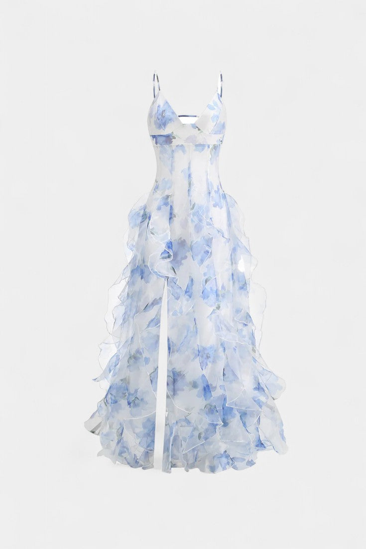 Bonnie Vestido Maxi Cortado con Volantes de Flores