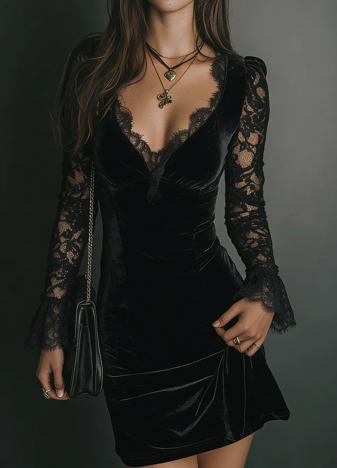 Luna – Vestido Mini de Terciopelo con Encaje