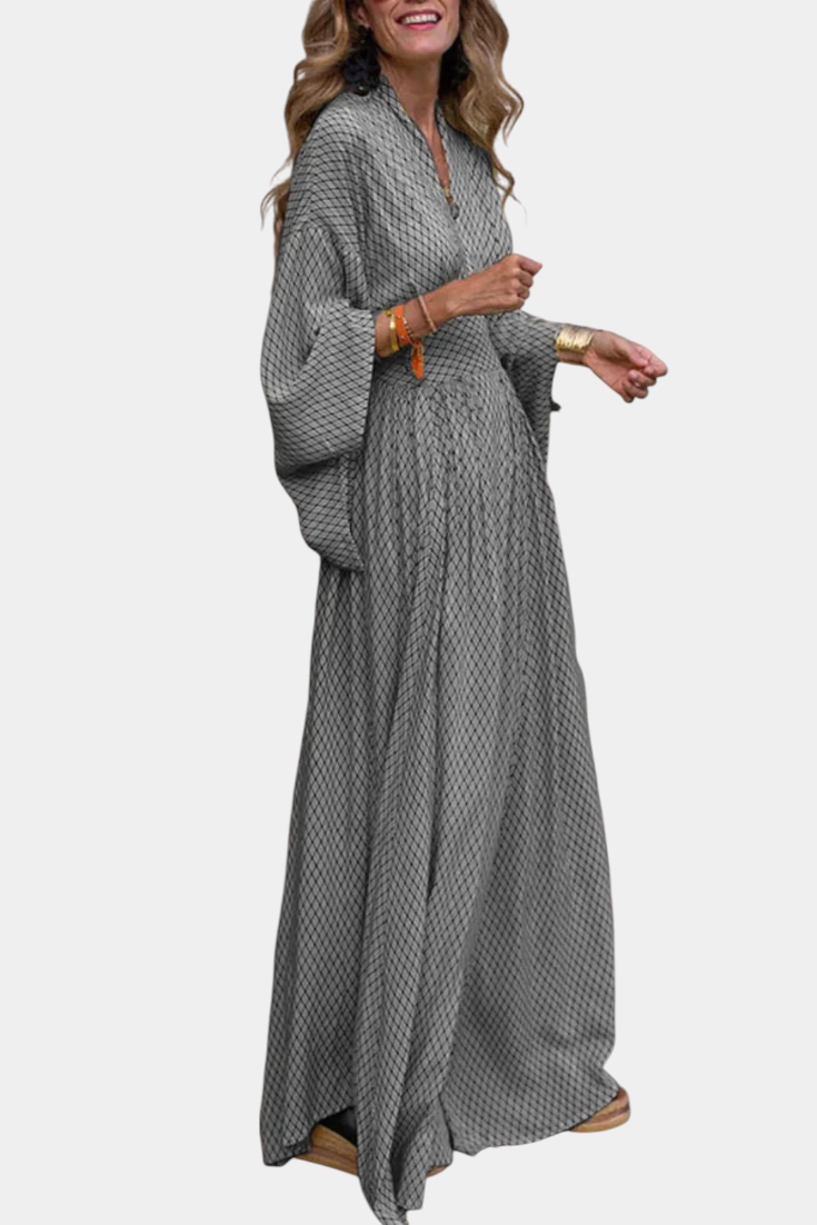 Anelia Vestido Maxi Geométrico con Escote en V