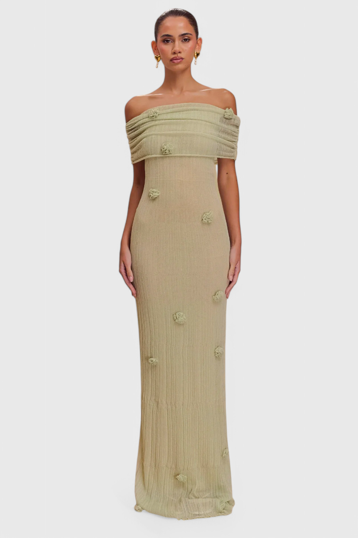 Barbara Vestido Maxi de Punto Off-Shoulder