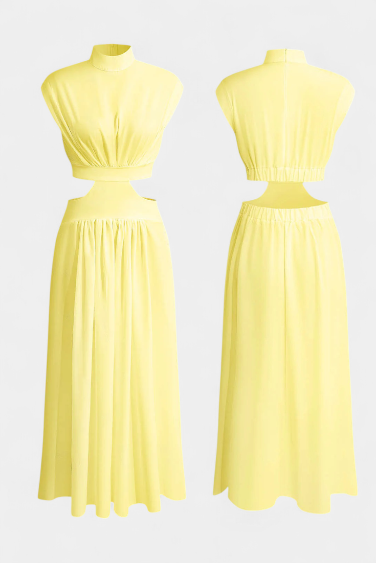 Jocelyn Conjunto Largo Minimalista con Escote Alto y Abertura Lateral