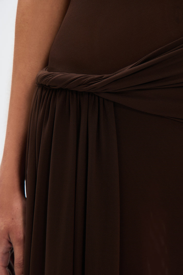 Eranda Vestido Maxi de Malla Drapada Off-Shoulder